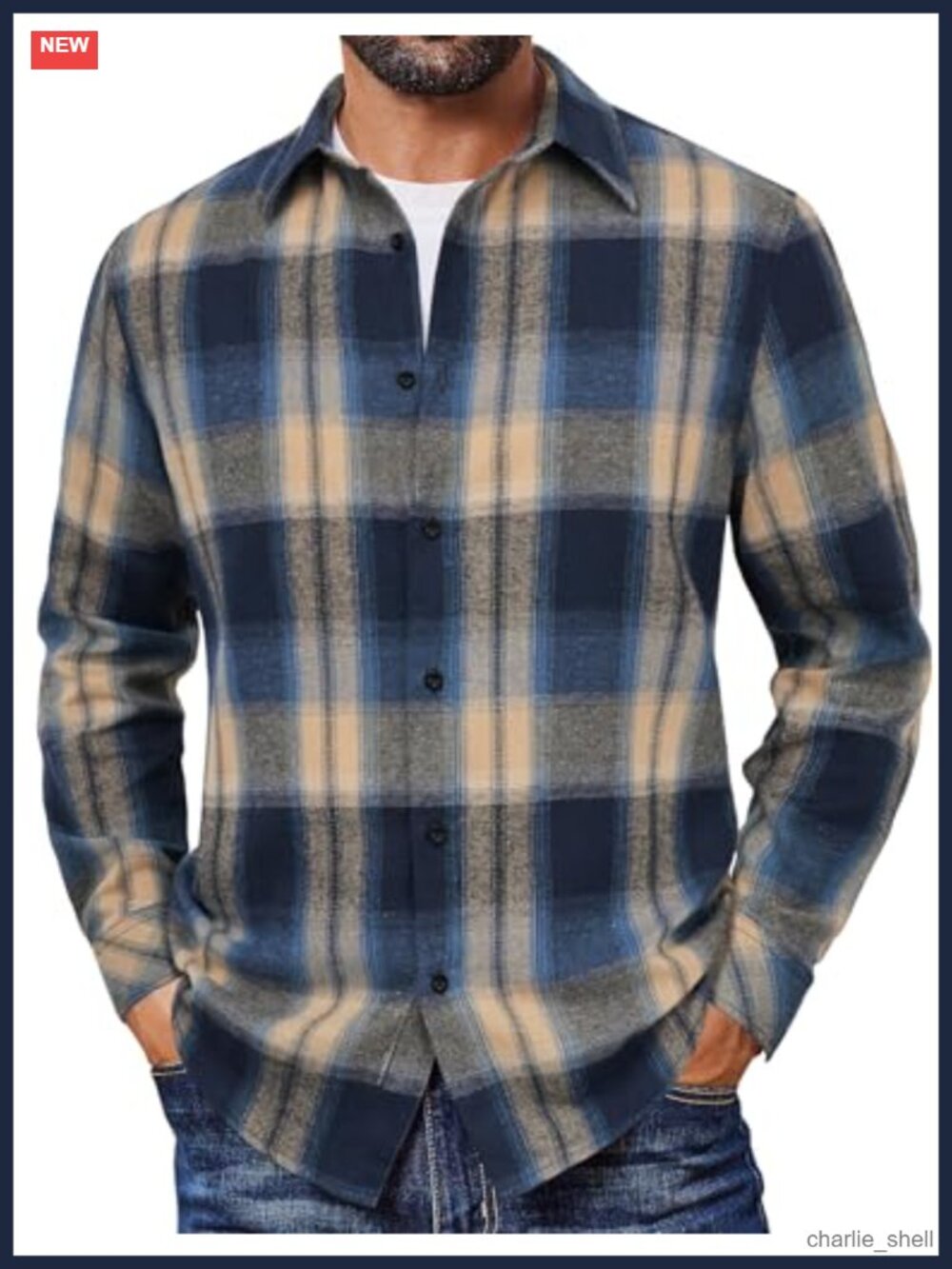Mens Cotton Flannel Plaid Button Down Shirt Long Sleeve Casual